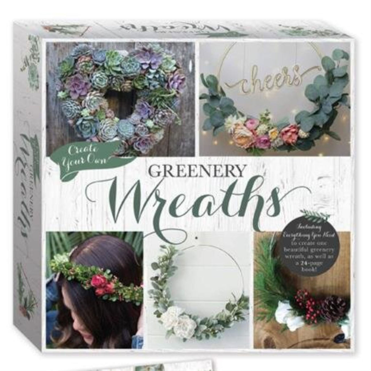 DIY greenery wreath kit with materials for personalized home decor, featuring faux flowers and greenery for creative crafting.