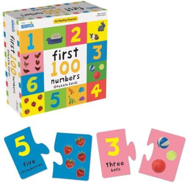 Colorful puzzle cards featuring numbers 1-100, designed for toddlers to enhance counting and vocabulary skills while playing.