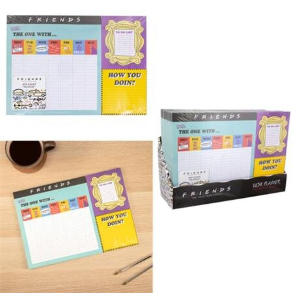 A3 weekly desk planner featuring iconic Friends quotes for stylish organization at home or office.