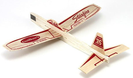 Balsa wood Starfire Glider model kit for creative assembly and stable flight, ideal for aviation enthusiasts aged 8 and up.