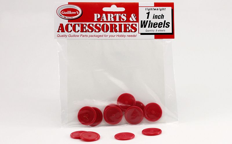 Durable 1" plastic wheels (8 pack) for balsa kits, ensuring smooth gliding and enhanced model aircraft performance.