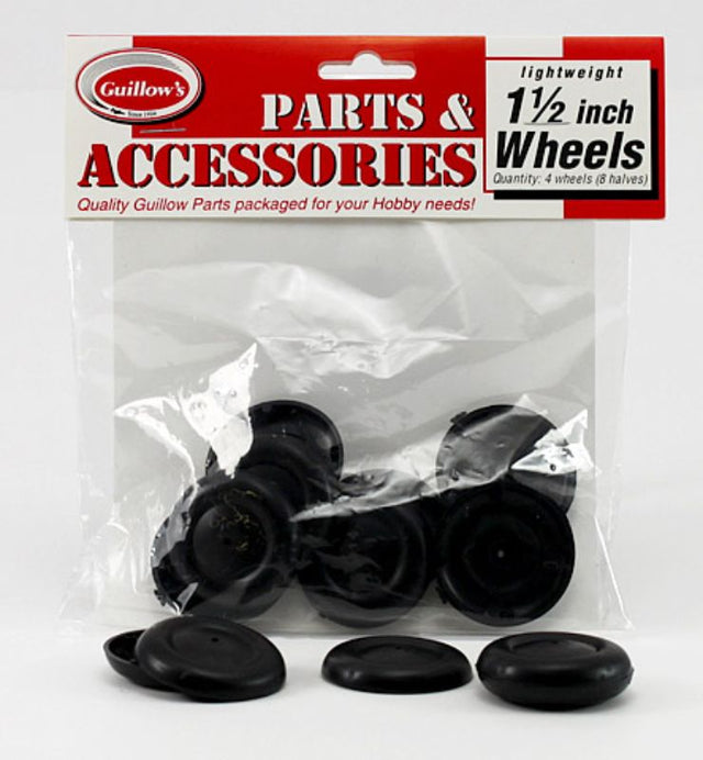 Balsa Kits & Gliders 1 1/2" Guillows Plastic Wheel set, 8 durable wheels for smooth operation in model-making projects.