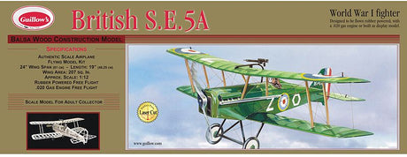 Balsa Glider Kit - 1/12 WW1 SE-5A, a detailed unassembled model of the historic British scout plane for building and flying.