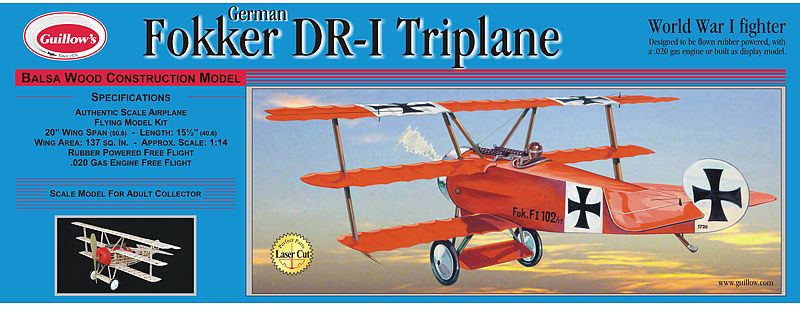 Balsa Glider Kit - 1/14 WW1 Fokker DR-1Triplane