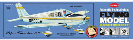 Balsa Glider Kit of a 1/18 Piper Cherokee 140 model with a 20-inch wingspan, perfect for aviation enthusiasts and builders.