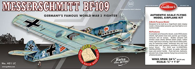 Balsa Glider Kit - 1/16 Me BF-109, a detailed model of the WWII aircraft with 24 3/8 inches wingspan for enthusiasts.