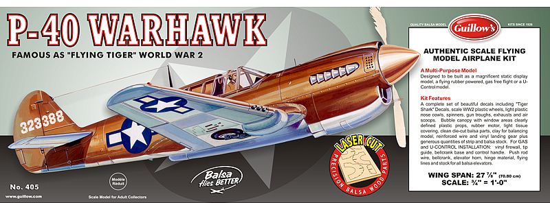 Balsa Glider Kit featuring a 28-inch wingspan, inspired by the WWII P-40 Warhawk for model-building enthusiasts.