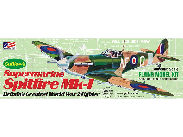 Detailed balsa model kit of the iconic 1/32 Spitfire Mk1 with a 16-inch wingspan, perfect for hobbyists and aviation fans.