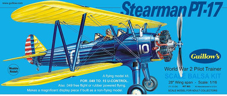 Balsa Glider Kit of the 1/16 Stearman PT-17 biplane, 28" wingspan, ideal for model-building enthusiasts and educational fun.