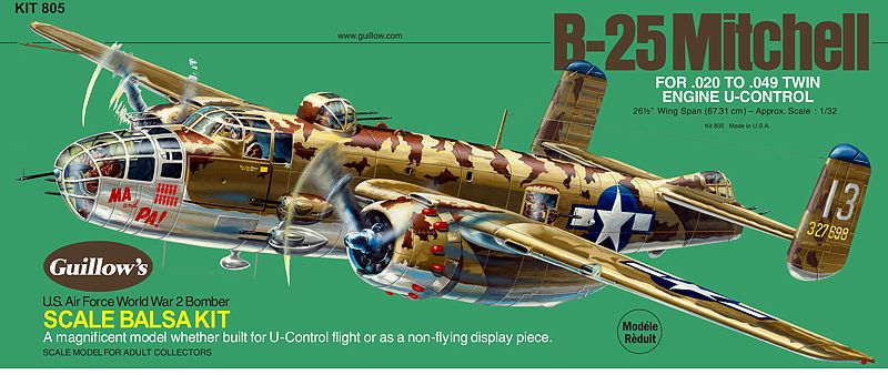 1/32 B-25 Mitchell balsa model kit with 28-inch wingspan, capturing the essence of WWII's iconic medium bomber.