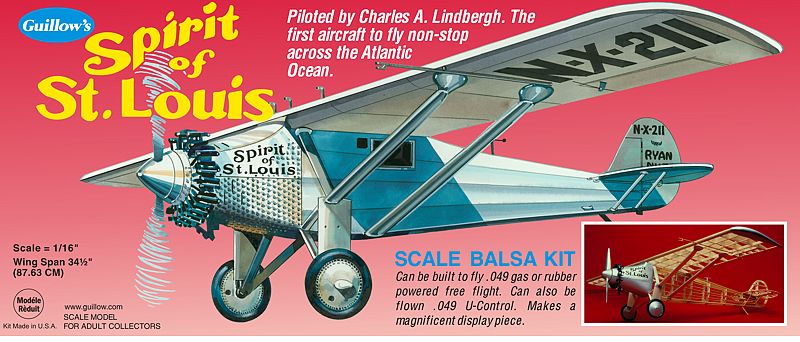 Balsa Glider Kit - 1/16 Spirit of St. Louis; a 34-inch DIY model honouring Lindbergh's historic flight, crafted from quality balsa wood.