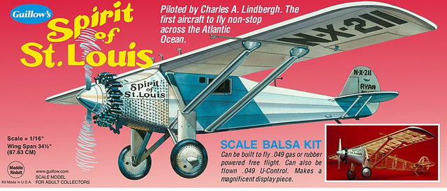 Balsa Glider Kit - 1/16 Spirit of St. Louis; a 34-inch DIY model honouring Lindbergh's historic flight, crafted from quality balsa wood.