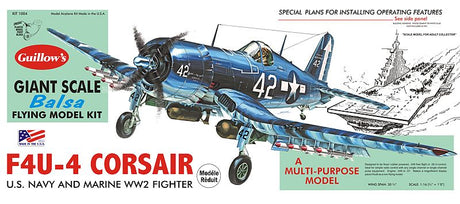 Balsa Glider Kit of the F4U-4 Corsair, 30.75-inch wingspan, unassembled model for aviation enthusiasts and hobbyists.