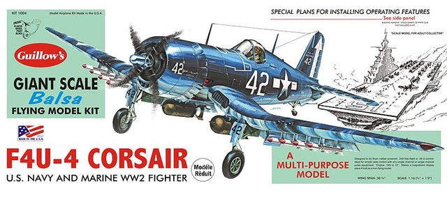 Balsa Glider Kit of the F4U-4 Corsair, 30.75-inch wingspan, unassembled model for aviation enthusiasts and hobbyists.