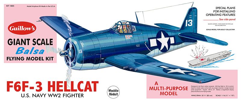 Balsa Glider Kit of the F6F-3 Hellcat, featuring a 32-inch wingspan, made from high-quality balsa wood for model enthusiasts.