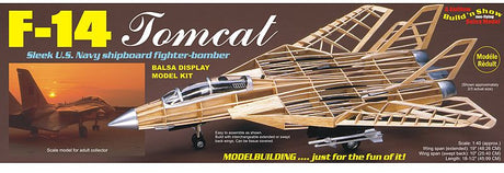 Balsa Glider Kit replicating the F-14 Tomcat, featuring a 19" wingspan; perfect for aviation enthusiasts and model builders.