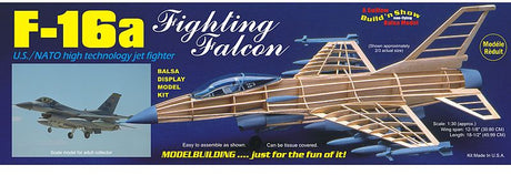 Balsa model kit of the 1/30 F-16A Fighting Falcon with 12 1/8" wingspan for hands-on assembly and aviation education.