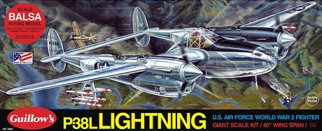 Balsa Glider Kit featuring 1/16 scale P-38L Lightning, 40-inch wingspan, perfect for model-building enthusiasts.