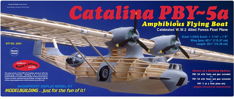 Balsa wood model kit of the 1/28 PBY-5A Catalina, featuring a historic WWII flying boat design for building and gliding.