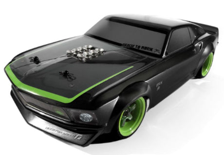 Radio control car featuring a detailed 1969 Ford Mustang RTR-X body, with authentic decals and high-performance racing design.