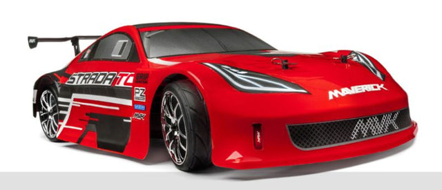 Maverick 1/10 BL Strada TC 350Z RC car featuring brushless motor, waterproof ESC, and advanced suspension for ultimate racing fun.