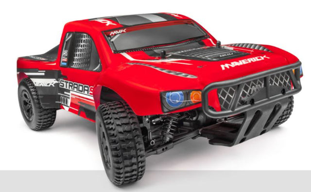 Maverick 1/10 BL Strada SC Truck in action, showcasing its brushless motor and rugged design for diverse terrains.