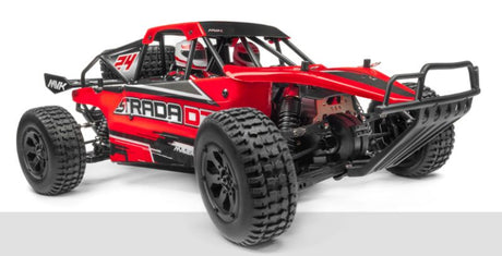 Maverick 1/10 BL Strada DT Desert RC car with brushless motor, waterproof ESC, and durable roll cage for off-road adventures.