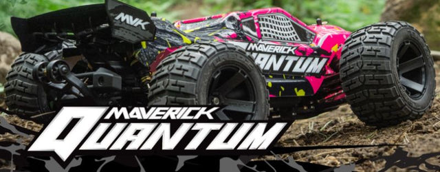 Vibrant pink 1/10 Quantum XT RC truck with a powerful motor, waterproof components, and durable design for thrilling off-road fun.