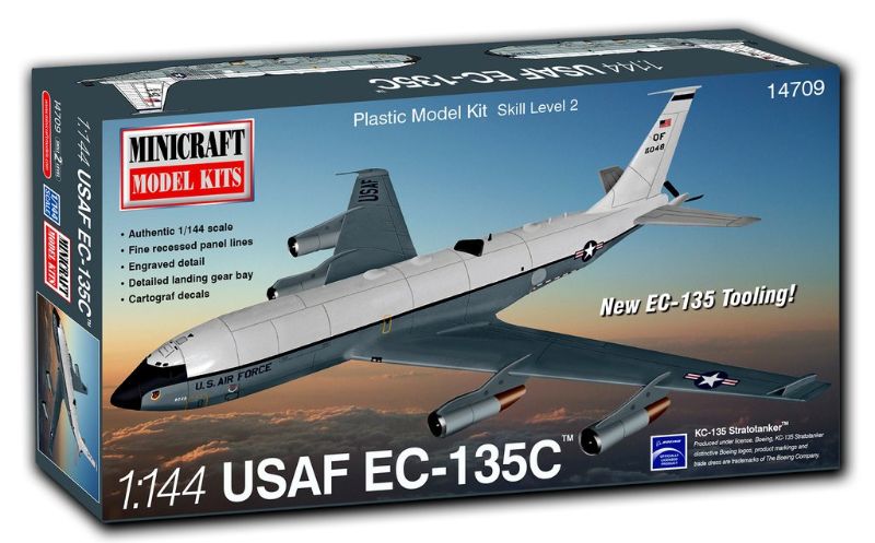 1/144 scale plastic model kit of the Lockheed EC-135C USAF with detailed features, landing gear bay, and Cartograf decals.