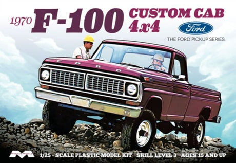 Detailed model kit of a 1970 Ford Custom Cab 4x4, perfect for novice and expert builders; glue and paint required.