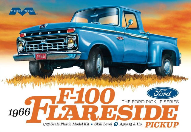 Detailed 1/25 scale model kit of a '66 Ford F-100 Flareside, perfect for custom painting and building fun.