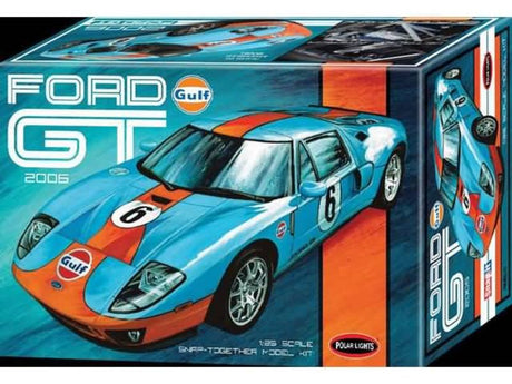 Detailed 1/25 scale model kit of the 2006 Ford GT with snap-fit design, perfect for hobbyists and beginner builders aged 10+.