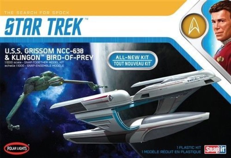 Detailed 1/1000 scale model kit of U.S.S. Grissom NCC-638 and Klingon Bird of Prey for Star Trek enthusiasts.