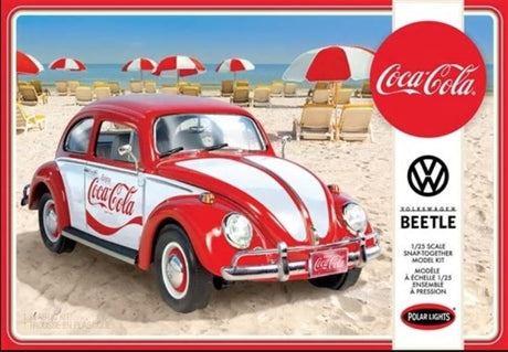 1/24 scale Plastic Kitset of a VW Beetle featuring Coca-Cola branding, ideal for easy assembly and display.