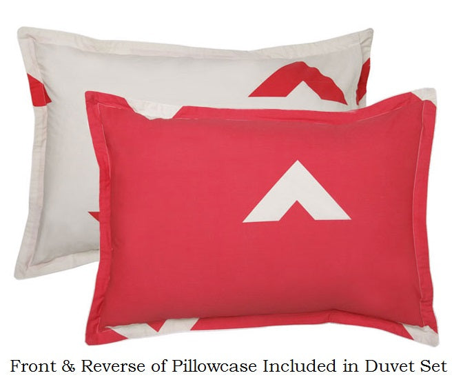 King Bed Duvet Set in vibrant coral with reversible linen chevron design, perfect for stylish bedroom updates.
