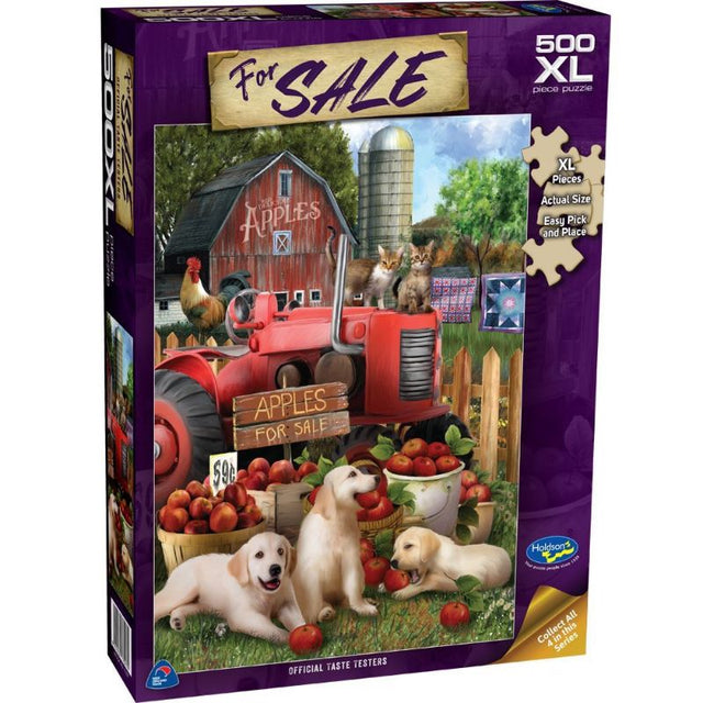 Vibrant 500XLpc puzzle titled 'Official Taste Testers', designed by Tom Wood, perfect for ages 8+, made in New Zealand.