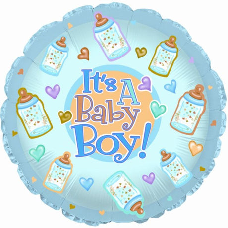17in Baby Boy Bottles Balloon in vibrant colors, perfect for baby showers and gender reveal celebrations.