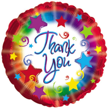 Vibrant 17in Thank You Burst Balloon featuring colorful designs, perfect for celebrating gratitude at any event.
