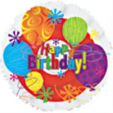 Vibrant 18in Birthday Bright Balloon, perfect for colorful celebrations, ideal for filling with helium or air.
