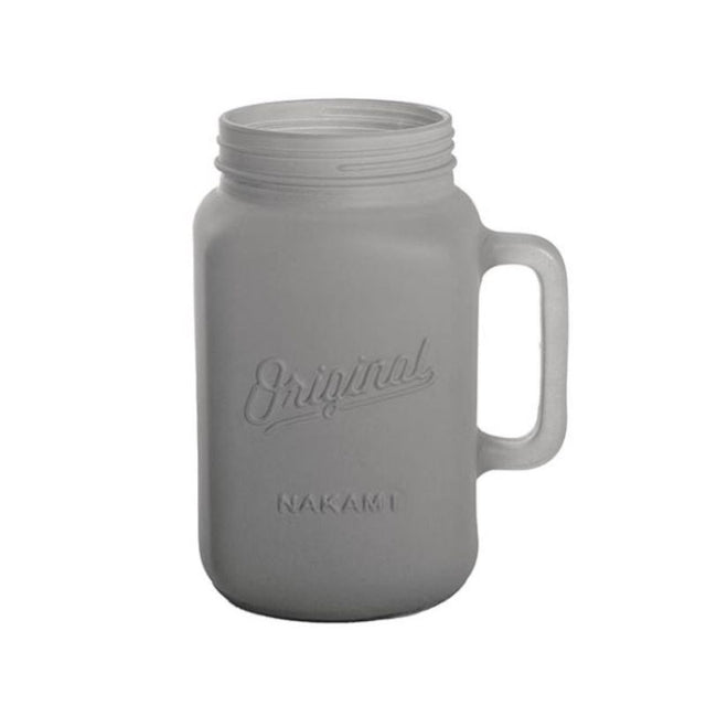 Stylish grey glass mason jug vase with handle, perfect for flowers or as a decorative piece in any home decor.