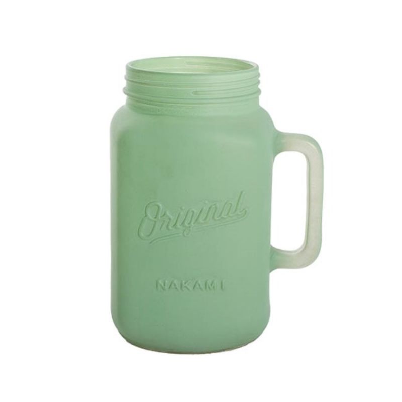 Sage green glass mason jug vase with handle, perfect for flowers or decor, 13.5Dx20cmH.