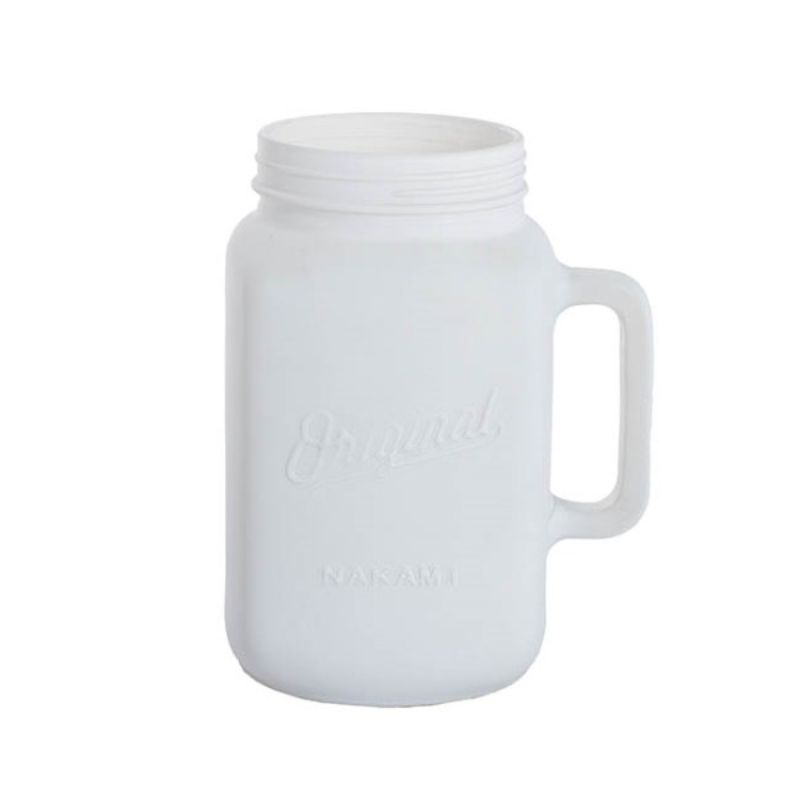 White Mason Jug glass vase with handle, 13.5Dx20cmH, perfect for flowers, candles, or as a decorative centerpiece.