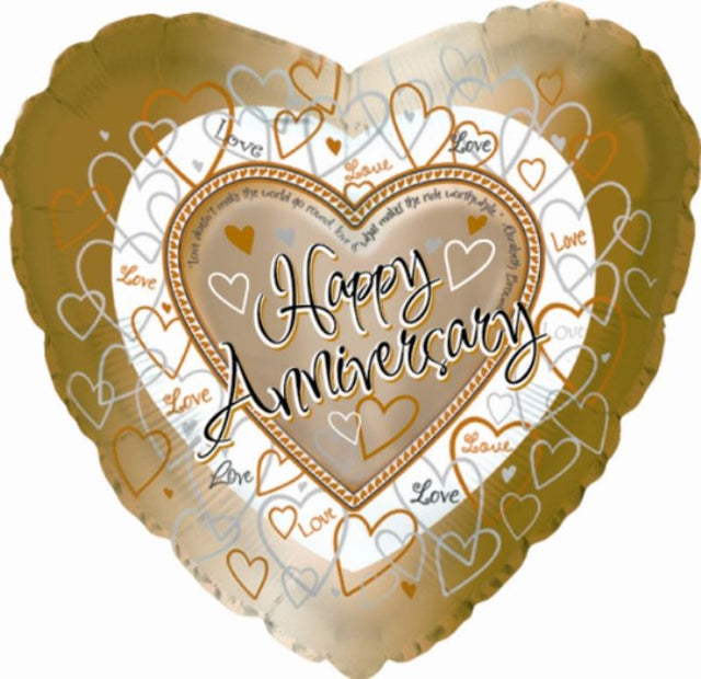 Vibrant 17-inch Happy Anniversary helium balloon, perfect for romantic celebrations and adding festive charm to any event.