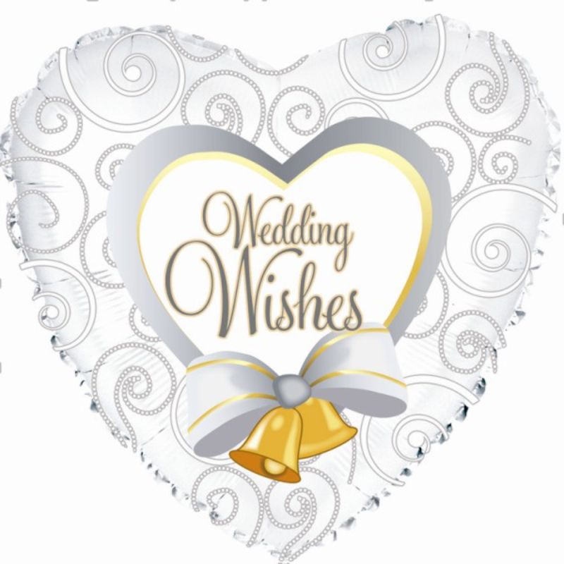 Elegant 18in Wedding Wishes helium balloon featuring beautiful wedding-themed designs for celebrations and memorable moments.