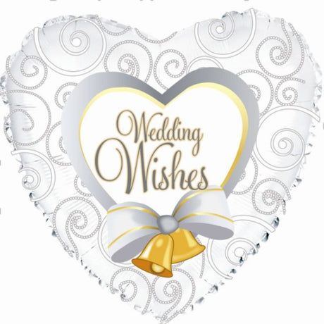 Elegant 18in Wedding Wishes helium balloon featuring beautiful wedding-themed designs for celebrations and memorable moments.