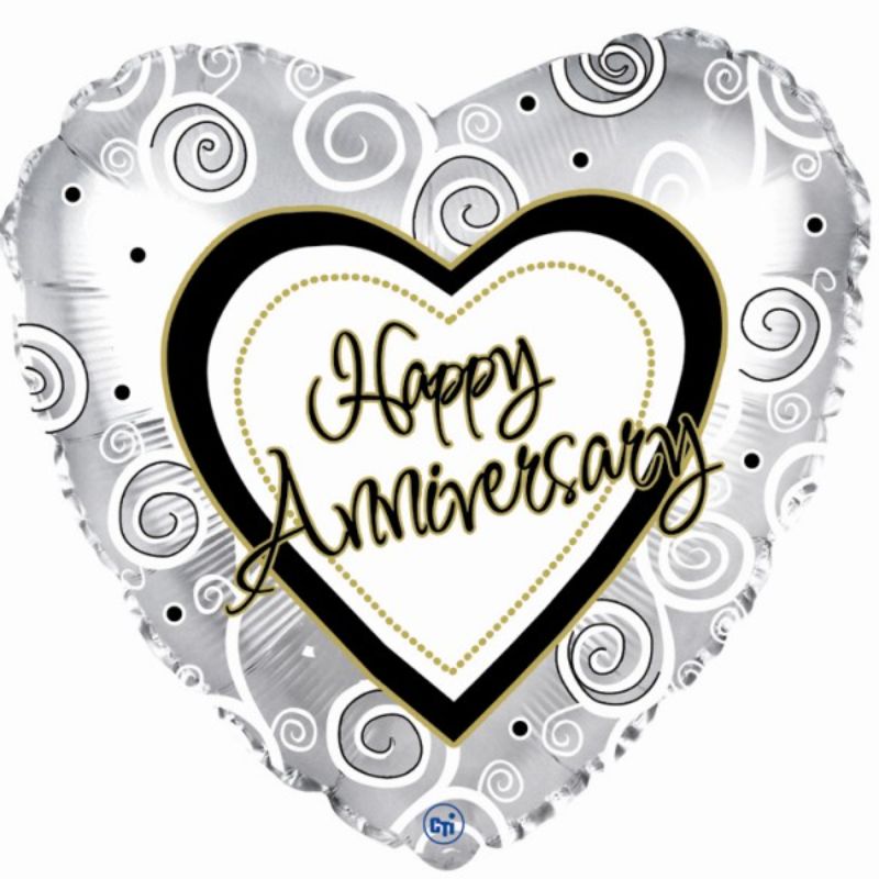 Vibrant 18-inch Anniversary Swirls Balloon featuring festive swirl patterns, perfect for celebrating love and special moments.