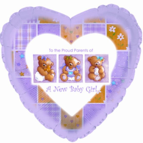 9-inch air-filled Baby Girl Patchwork balloon in pastel colors, perfect for celebrations and easy to display with cup and stick.