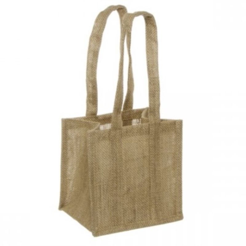 Natural Jute Posy Bag with plastic liner, 18x18x17cmH, stylish and eco-friendly for flowers, plants, and decor.