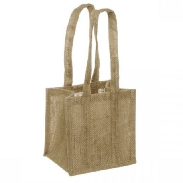 Natural Jute Posy Bag with plastic liner, 18x18x17cmH, stylish and eco-friendly for flowers, plants, and decor.