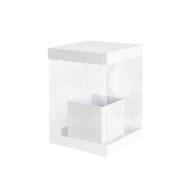 Elegant white gift box measuring 20x20x28cmH, perfect for sophisticated gifting on any occasion.